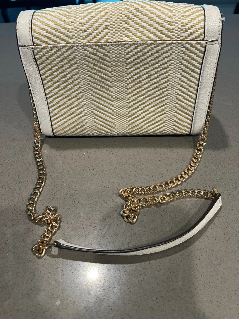 Michael Kors White and Beige Woven Leather-Trim Crossbody